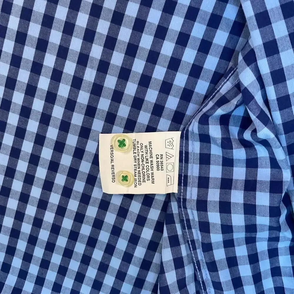 Tommy Hilfiger Men's Blue Gingham Slim Fit Long Sleeve Dress Shirt 16-16.5 34-35